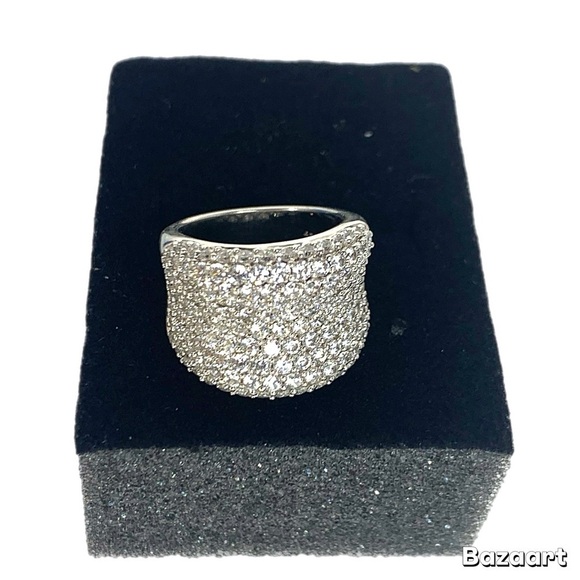 Apogee Concaved Cubic Zirconia Ring in Sterling 925 Silver, Sz:6 - Picture 2 of 6